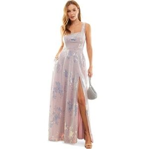 ⚫️ CITY STUDIO Sequined Slit Padded Square Neck Full-Length Formal Gown 3 y2k
